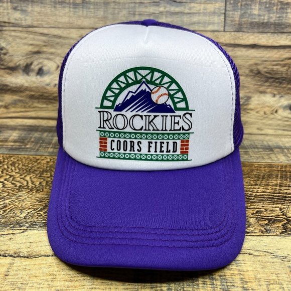 Coors Field Colorado Rockies Mens Trucker Hat Purple Snapback Retro Baseball Cap - Picture 2 of 8
